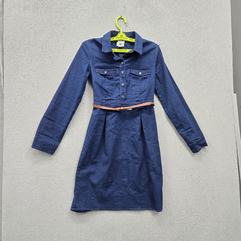 Old‎ Navy Women Dress 2 (160/80A) Blue Denim Shirt Dress Button Belt Belted